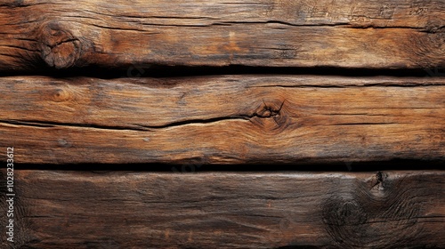 Close-up of three horizontal weathered wooden planks