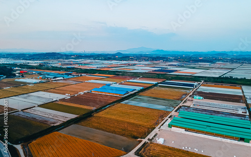 aerial view of countryside village in Naju, South korea.  photo