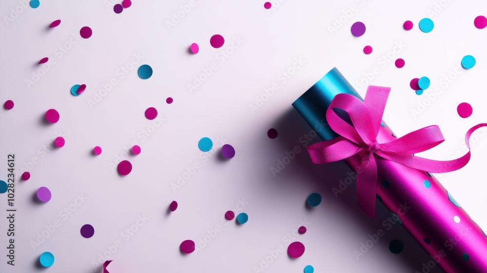 Colorful party cracker with confetti on white isolate background. Colorful party cracker with confetti on white isolate background.