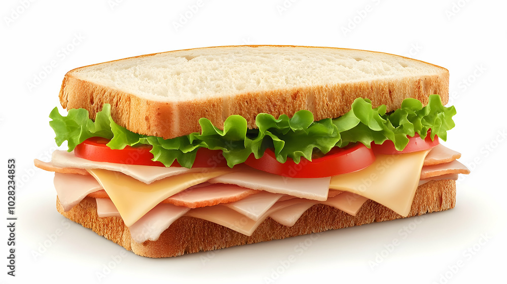 Turkey and Cheese Sandwich with Lettuce and Tomato. Turkey and Cheese Sandwich with Lettuce and Tomato.