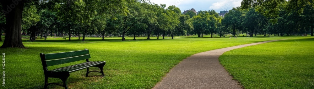 Serene park bench retreat, relax amidst lush greenery and tranquil nature views Serene park bench retreat, relax amidst lush greenery and tranquil nature views