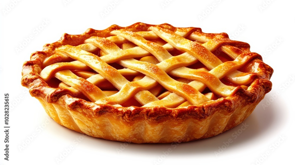 Delicious homemade pie with a golden crust, isolated on a white background. Delicious homemade pie with a golden crust, isolated on a white background.