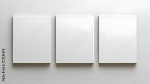 Three Blank Canvases on a White Wall.