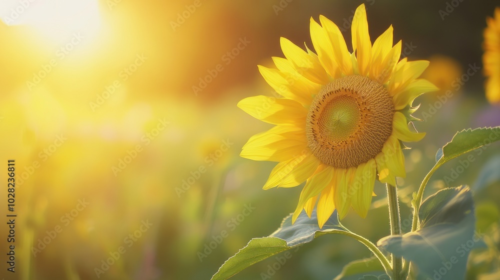 Fototapeta premium Golden Sunflower Field at Sunset
