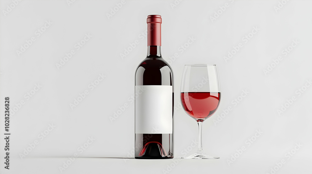 Wine bottle and glass mockup. Wine bottle and glass mockup.