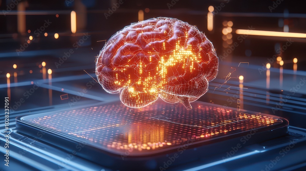 A digital brain with 3D holographic data visualizations, highlighting AI-driven neural network analysis. A digital brain with 3D holographic data visualizations, highlighting AI-driven neural network analysis.