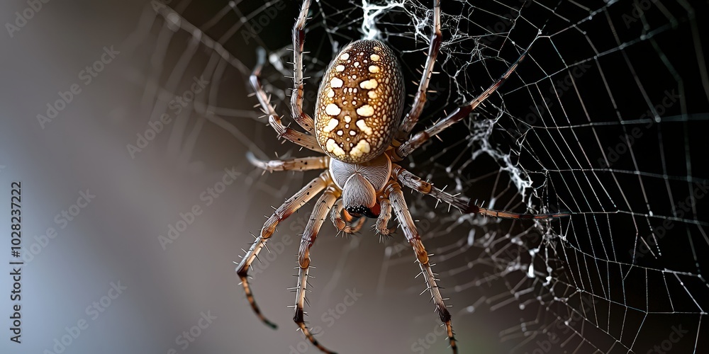 Macro Photography of Spider on Web with Detailed Body and Legs Macro Photography of Spider on Web with Detailed Body and Legs