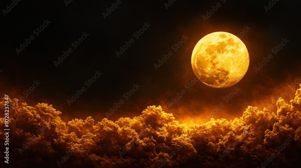 Majestic moon lighting up dramatic clouds at night. Majestic moon lighting up dramatic clouds at night.