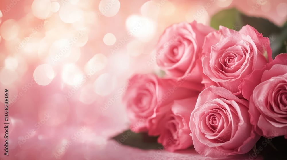 Pink Roses Bouquet with a Blurred Pink Bokeh Background Pink Roses Bouquet with a Blurred Pink Bokeh Background
