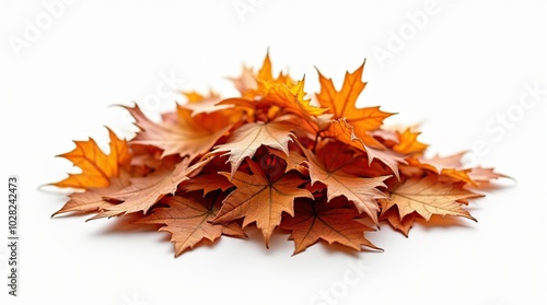 Vibrant pile of autumn leaves in hyperrealism on white background