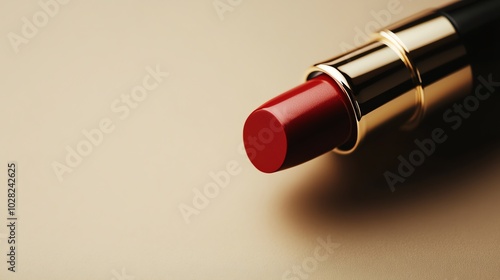 A red lipstick on a beige background. photo