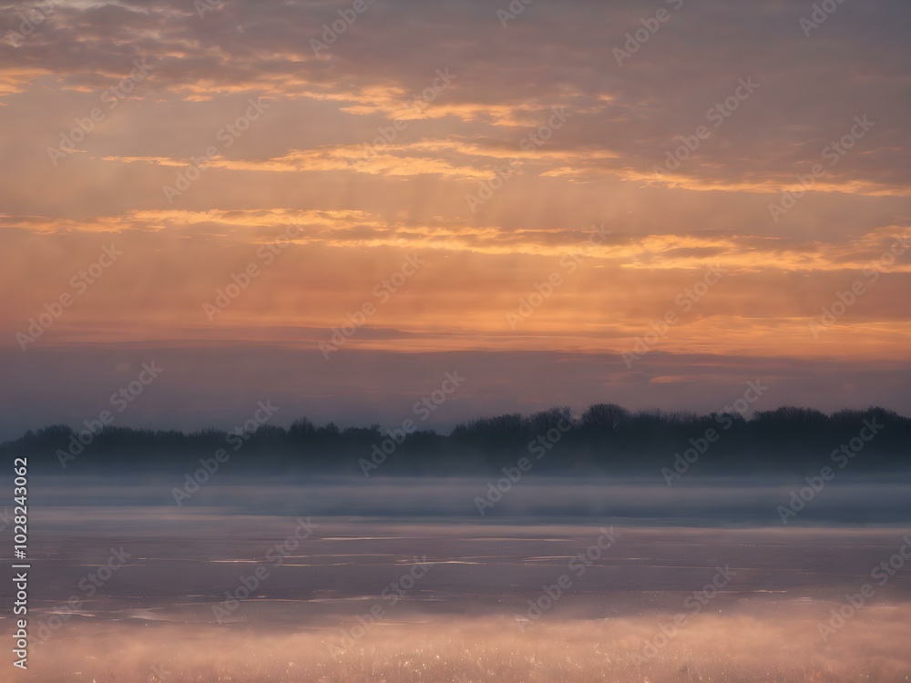 A tranquil dawn sky with wisps of clouds floating close to the ground, bathed in soft morning light as the day begins
A tranquil dawn sky with wisps of clouds floating close to the ground, bathed in soft morning light as the day begins