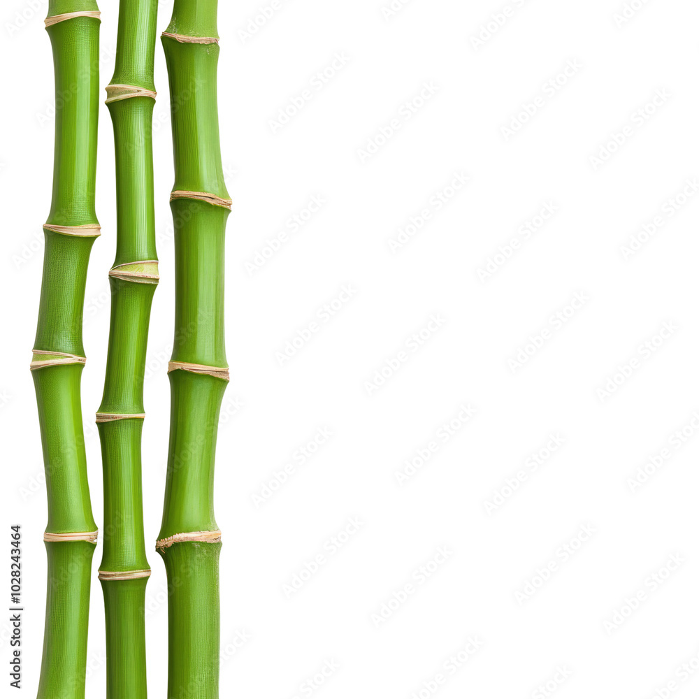 Obraz premium Three bamboo stalks against a white isolated background. Transparent PNG