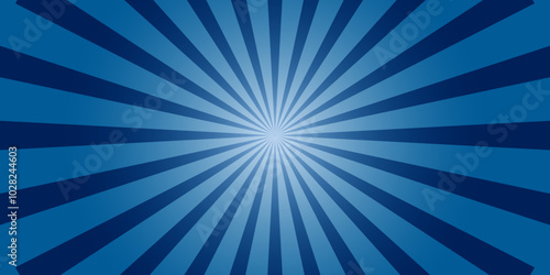 Vector blue sunburst background design. abstract beam flare banner, cartoon, template geometric creative design