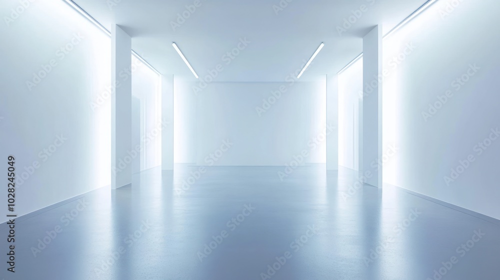 Fototapeta premium Minimalist White Room with Bright Fluorescent Lights