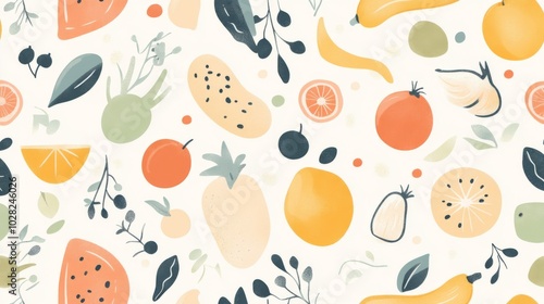 Colorful Abstract Fruit and Leaf Pattern