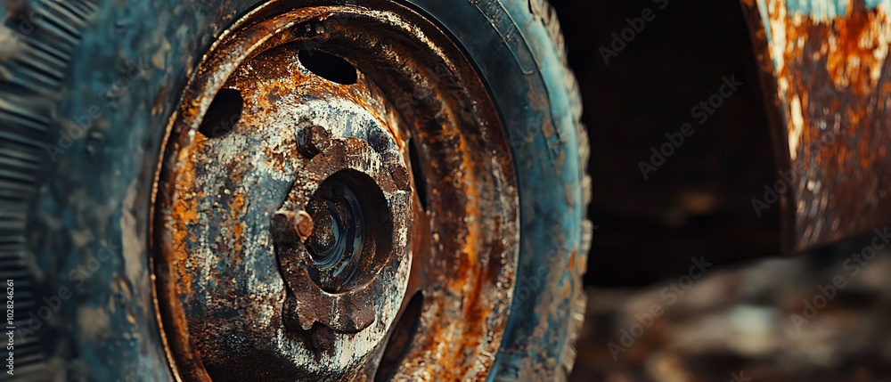 Close-up of a rusty wheel rim on an old car. Close-up of a rusty wheel rim on an old car.