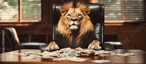 Lion in a Boss's Chair with Money