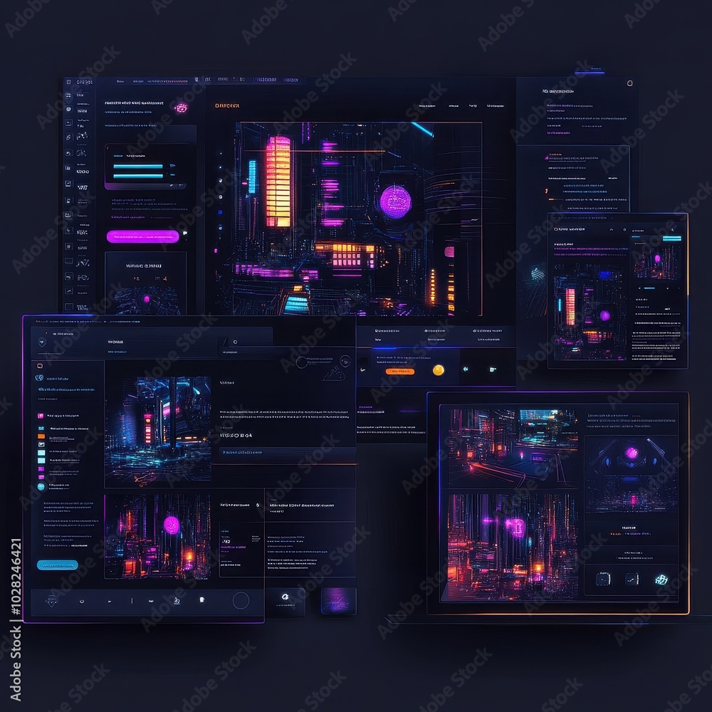 Obraz premium Cyberpunk Interface Design: A futuristic and visually captivating digital interface design concept, showcasing a sleek and modern aesthetic with neon accents.