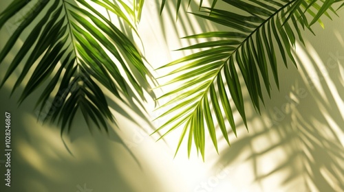 Palm Fronds Cast Shadows on a Light Green Wall