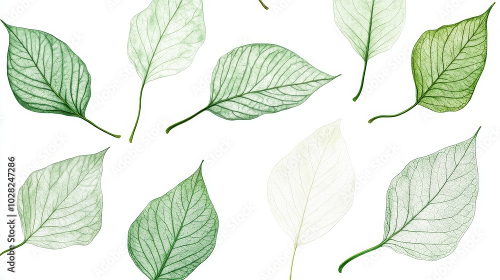 2408 65.A set of flat green leaves in a simple, elegant design. Each leaf is carefully illustrated with detailed veins and smooth curves, arranged on a crisp white background. The clean, minimal 2408 65.A set of flat green leaves in a simple, elegant design. Each leaf is carefully illustrated with detailed veins and smooth curves, arranged on a crisp white background. The clean, minimal
