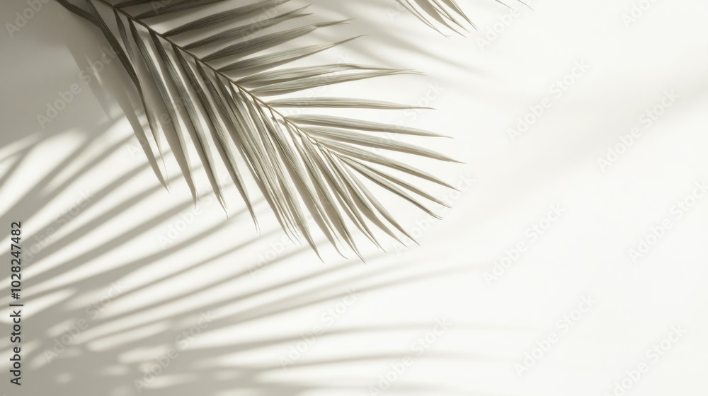 Obraz premium Palm Leaf Casts Shadow on White Background
