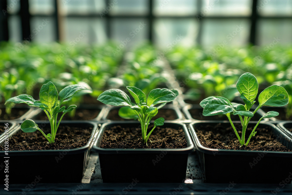 A high-tech greenhouse with controlled climate and advanced technology for efficient agriculture production. A high-tech greenhouse with controlled climate and advanced technology for efficient agriculture production.