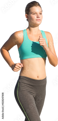 Digital png photo of caucasian runner female on transparent background