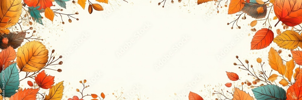 Autumn Leaves Vector Background with Blank Space for Text - Cute and Simple Design with Flat Color Blocks and Various Shapes in Beige Background Autumn Leaves Vector Background with Blank Space for Text - Cute and Simple Design with Flat Color Blocks and Various Shapes in Beige Background