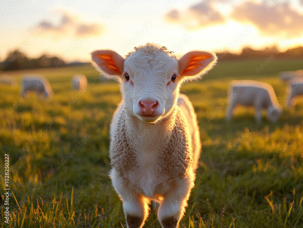 Fototapeta premium A modern organic livestock farm with natural grazing fields, focused on ethical farming and sustainability.