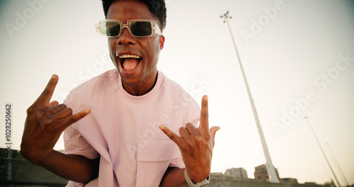 Εκτύπωση καμβά Rock, gen z and student with portrait of black man in city for youth, culture and Identity