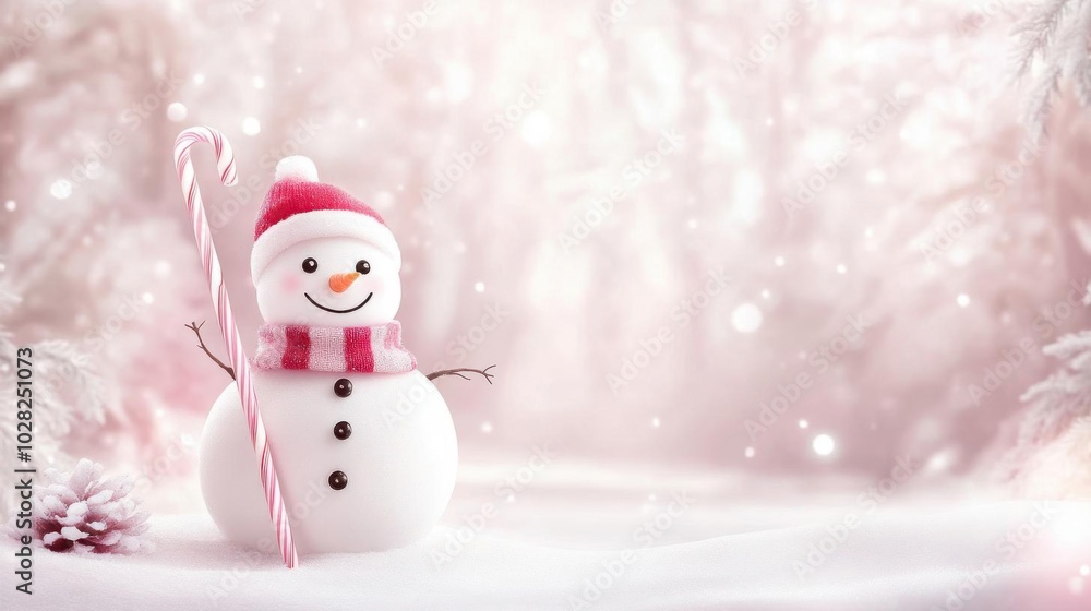 A joyful snowman stands cheerfully in a winter wonderland, surrounded by soft snowflakes and pastel trees, radiating holiday charm. A joyful snowman stands cheerfully in a winter wonderland, surrounded by soft snowflakes and pastel trees, radiating holiday charm.