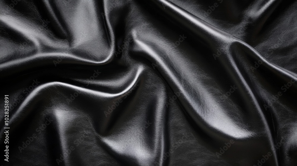 Fototapeta premium Close-up of Wrinkled Black Leather Fabric