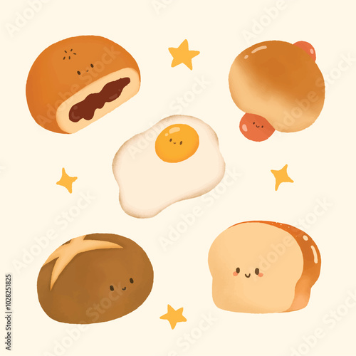 Bread bun and breakfast vector illustration