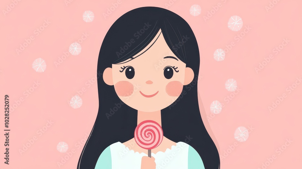 A charming girl holds a colorful lollipop, radiating joy against a simple, clean backdrop that enhances her beauty. A charming girl holds a colorful lollipop, radiating joy against a simple, clean backdrop that enhances her beauty.