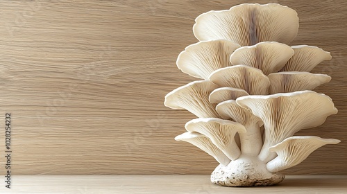 Oyster mushroom or Pleurotus ostreatus on wooden background Copy space : Generative AI photo