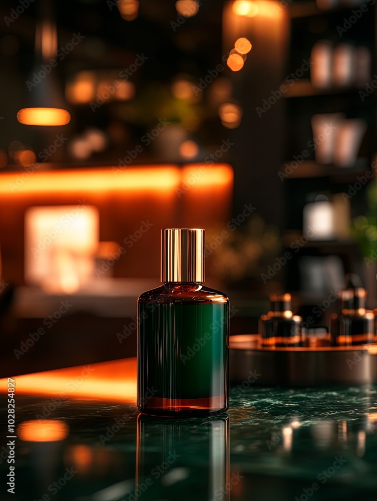 Elegant perfume bottle in a stylish ambient setting Elegant perfume bottle in a stylish ambient setting