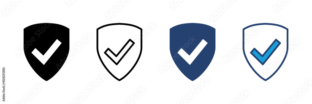 Shield check mark icon vector. Protection approve sign. Safe icon vector Shield check mark icon vector. Protection approve sign. Safe icon vector