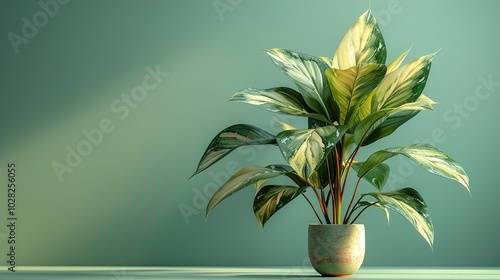 Green Plant in Pot Against Green Background - Minimalist Home Decor