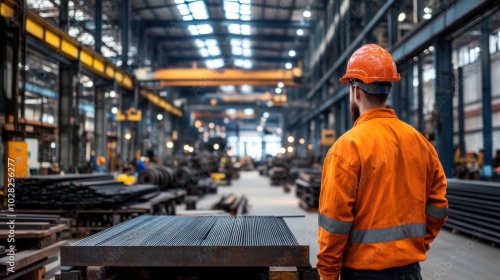 Worker in Steel Factory During Assembly Process Worker in Steel Factory During Assembly Process