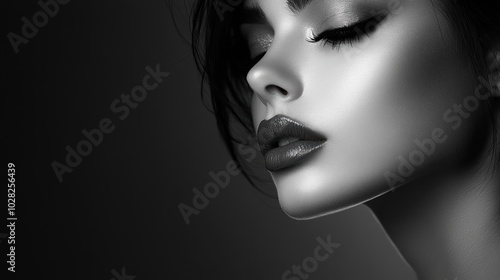 High fashion photoshoot of beautiful stylish woman, modern chic, black and white effect. Model woman.