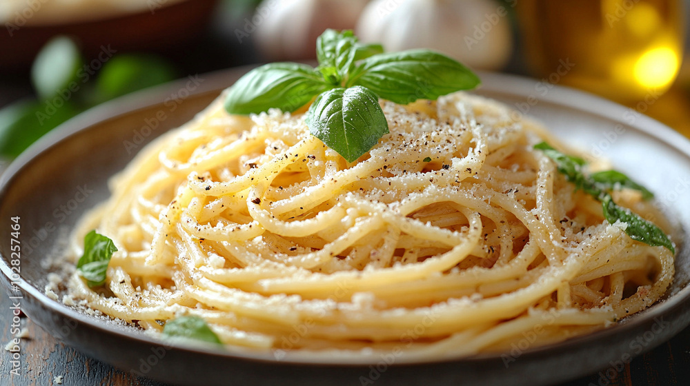 spaghetti al pesto garnished with fresh basil leaves and grated Parmesan cheese. This dish symbolizes simplicity, freshness, and the vibrant flavors of Italian cuisine spaghetti al pesto garnished with fresh basil leaves and grated Parmesan cheese. This dish symbolizes simplicity, freshness, and the vibrant flavors of Italian cuisine