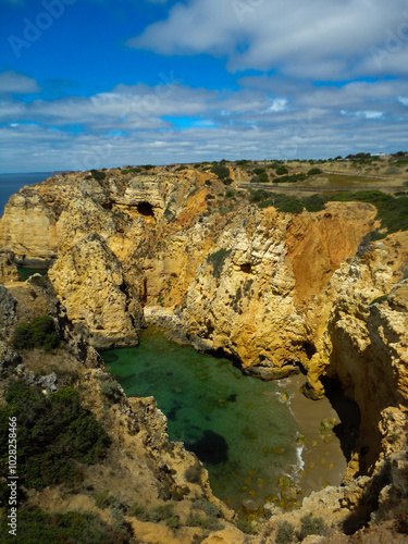 scenic cliff beach in the algarve portugal 