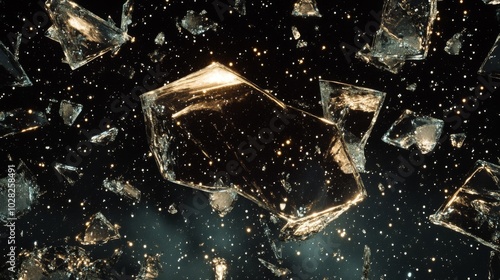 Shattered Glass Reflecting Light in a Dark Background