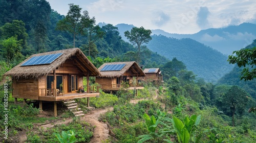 A rural eco-tourism project in Asia, where visitors stay in solar-powered lodges, help with reforestation efforts, and learn about local wildlife conservation from guides