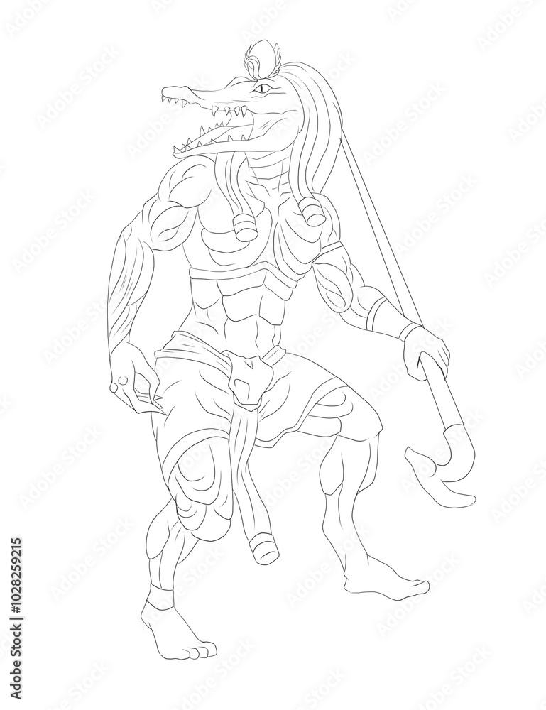 The crocodile warrior with a black skin The crocodile warrior with a black skin