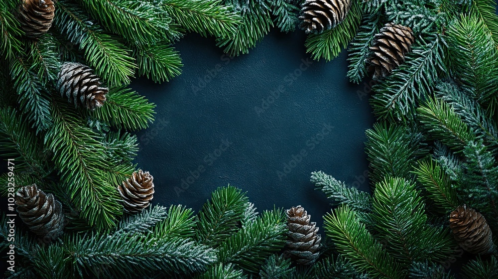 Pine needles from Christmas trees. Very simple New Year's idea. Wintertime scenery in flat lay Pine needles from Christmas trees. Very simple New Year's idea. Wintertime scenery in flat lay
