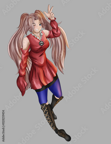 Anime girl in a red dress