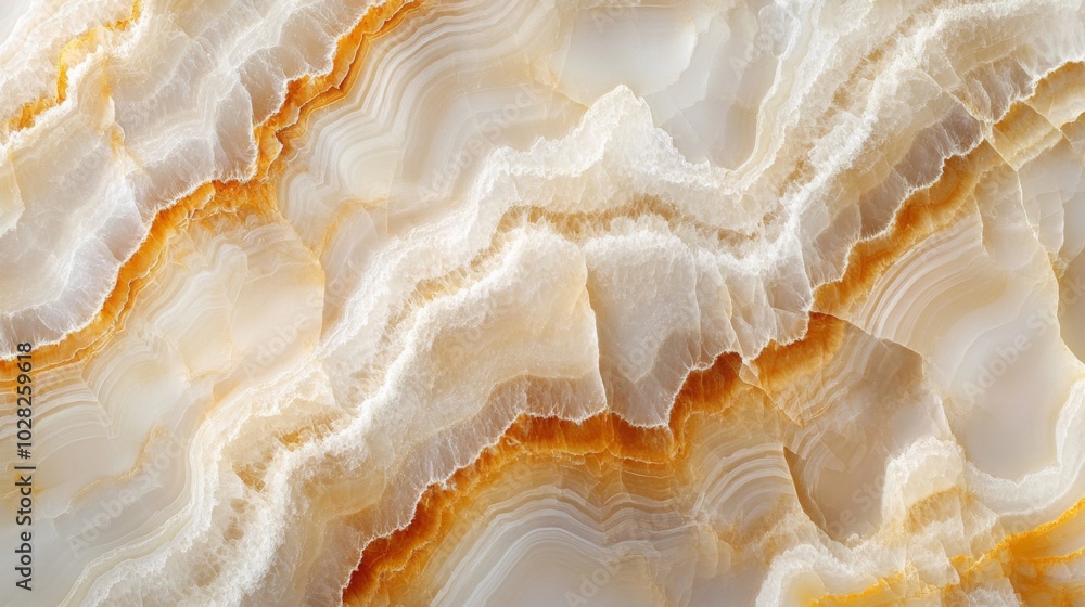 Close-up of a White and Orange Onyx Stone with Veins Close-up of a White and Orange Onyx Stone with Veins