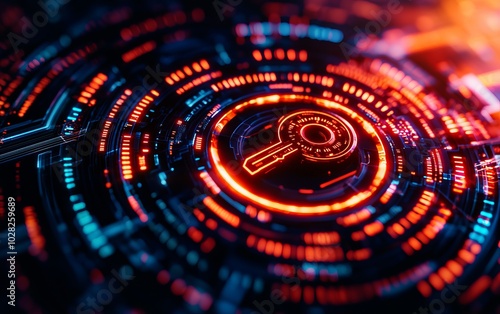 Wallpaper Mural Futuristic digital interface with glowing red and blue elements, representing technology, data processing, and advanced visualization. Torontodigital.ca